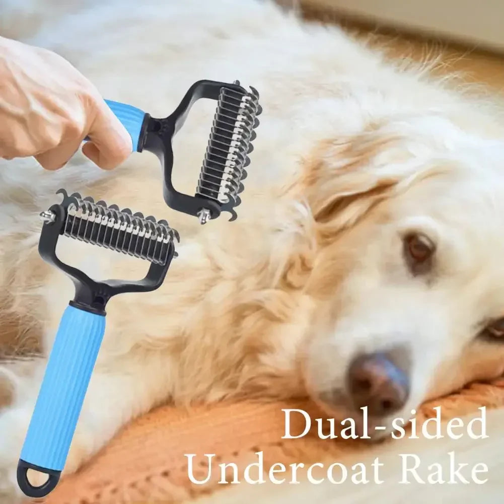 Pet Detangling Comb Handheld Dogs Cats Undercoat Rake Double-Sided Stainless Steel Teeth Deshedding Grooming Brush for Shedding