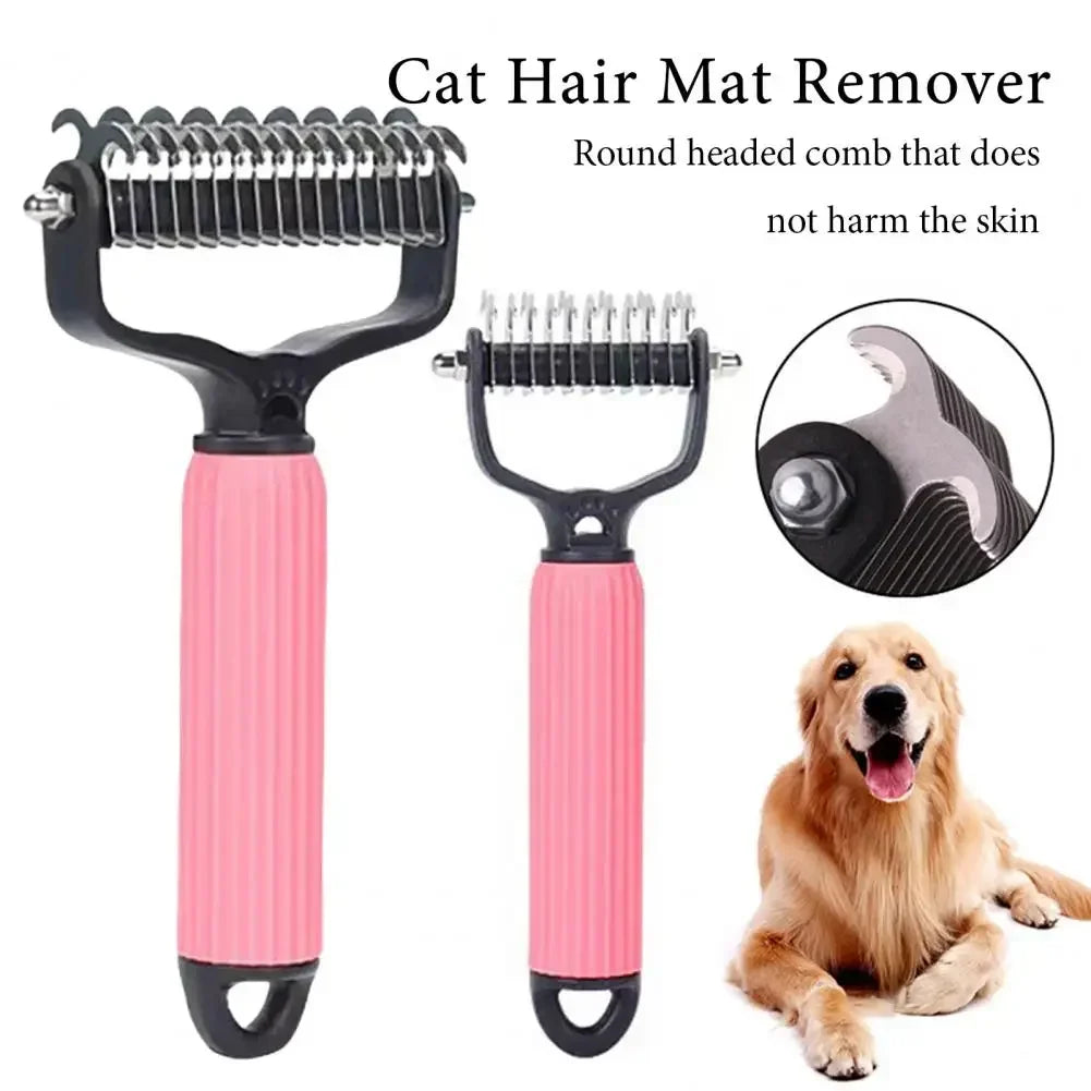 Pet Detangling Comb Handheld Dogs Cats Undercoat Rake Double-Sided Stainless Steel Teeth Deshedding Grooming Brush for Shedding